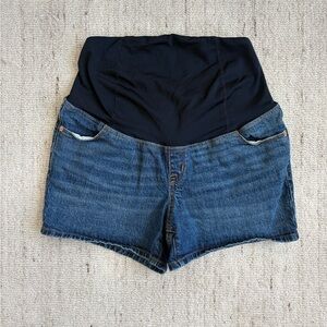 Isabel Maternity Denim Shorts Size 8 Full Panel Blue Jean Shorts Medium Wash